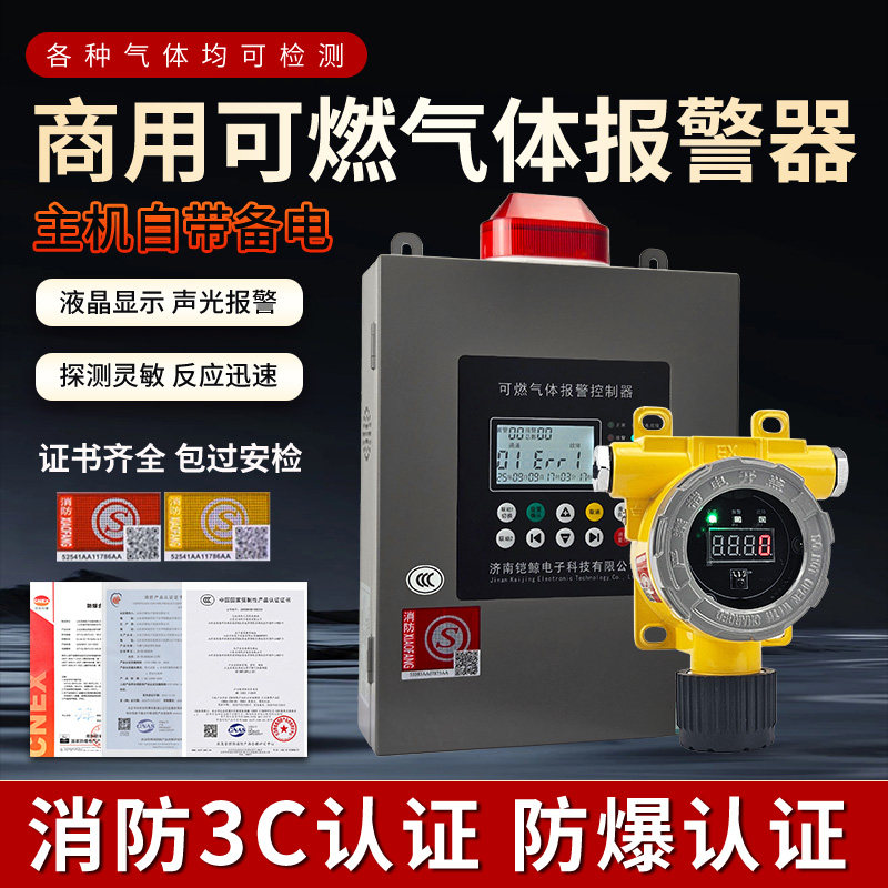 可燃气体探测报警器燃气电磁切断阀工业商用天然气泄漏浓度检测仪