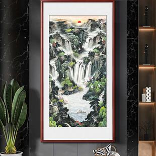 聚宝盆山水画挂画进门玄关画竖版八方来财装饰走廊过道壁画办公室