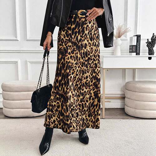 Women's Casual High Waist Leopard Print Long Dress, Spring