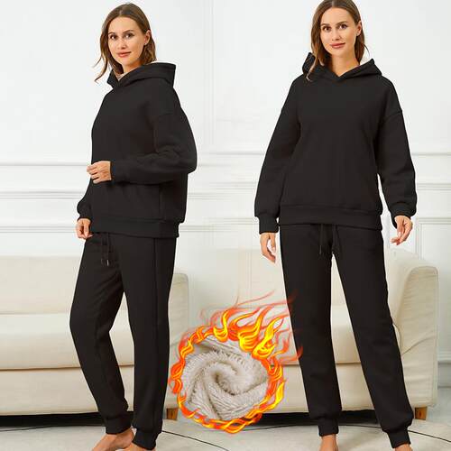 Women's Hooded Sweatshirt Set, Two-Piece Plain Hoodie Pants