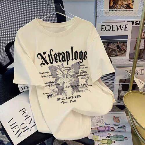 Women's Butterfly Print Round Neck Graphic Tee, Vintage Top