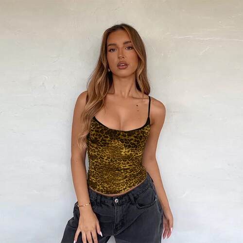 Women's Leopard Print Cami Top, Cami Spaghetti Strap