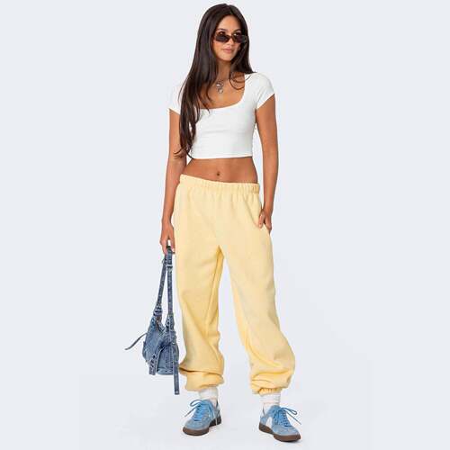 Women's Mid-Waist Basic Cotton Blend Jogger Pants - Canary