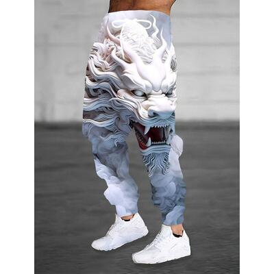 Men 3D Cartoon Printed Pants Drawstring Belts Pockets Casual