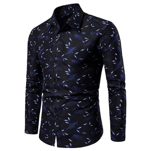 Men Random Print Button Front Shirt Casual Sleeve Collared