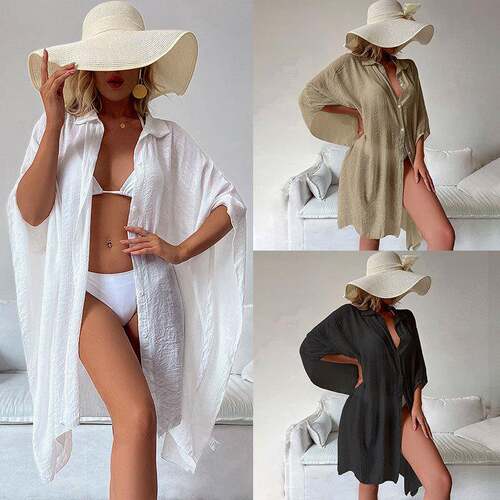 Color Button Front Shirt Casual Curved Hem Drop Shoulder