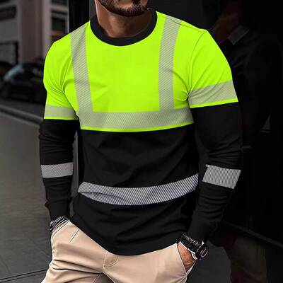 reflective stripe workwear men sleeved polo shirt Full