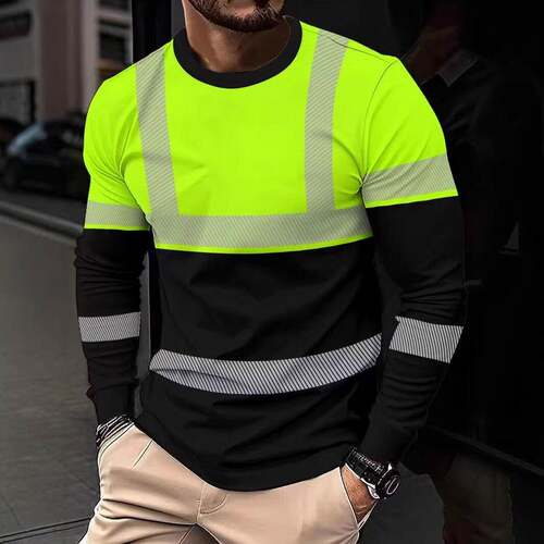 reflective stripe workwear men sleeved polo shirt Full