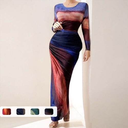 Elegant Women's Slim-Fit Long Marble Print Slip Dress