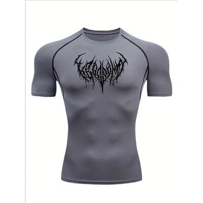 Men Gothic Shirt Neck Slim Weightlifting Sporty Sleeve Print