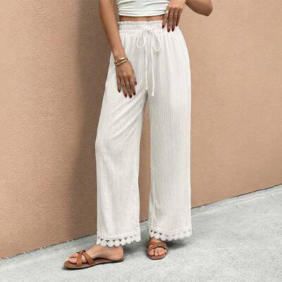 Women Pants Casual Drawstring Adjustable Trousers Daily Wear
