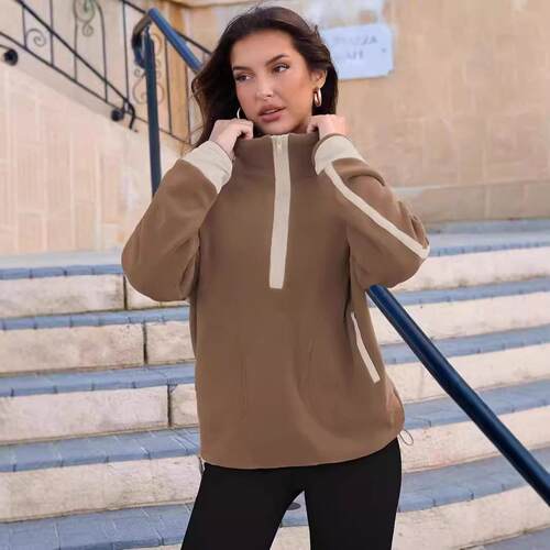 Womens Half Zip Sherpa Fleece Pullover Soft Oversized