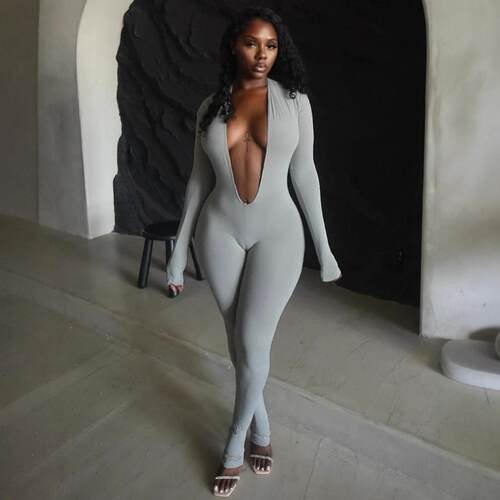 Women's Fall Fashion Sexy Backless Deep V Long Jumpsuit