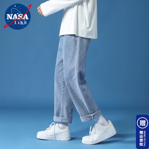NASA潮牌男直筒宽松牛仔裤春秋