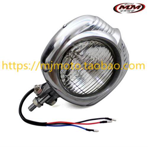 哈雷街跑摩托车复古改装通用方形风格前大E灯H4 12V 55/60W前照灯