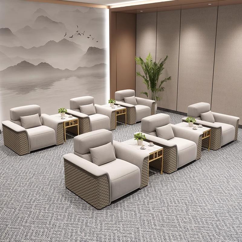 轻奢办沙公室沙发简约接待贵宾商务会议室洽谈高真皮单人档室发
