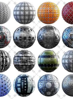 C4D3DMAXMAYAKeyshot太空科幻金属墙地面材质4K无缝贴图素材库