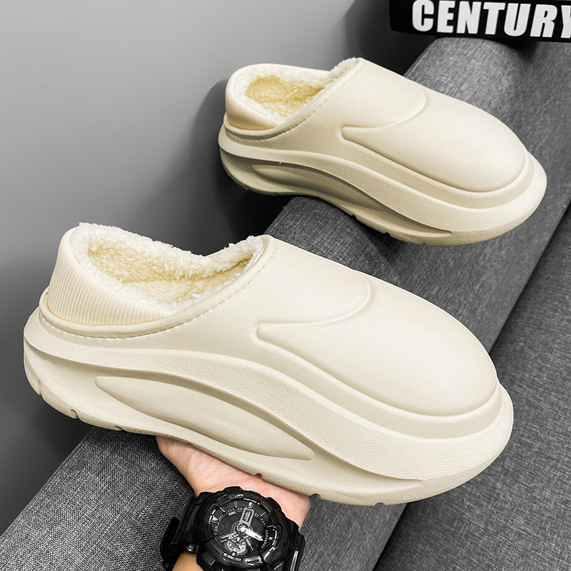 包跟棉拖鞋男冬季加绒保暖办公室棉鞋男士外穿防滑防水厚底毛拖鞋