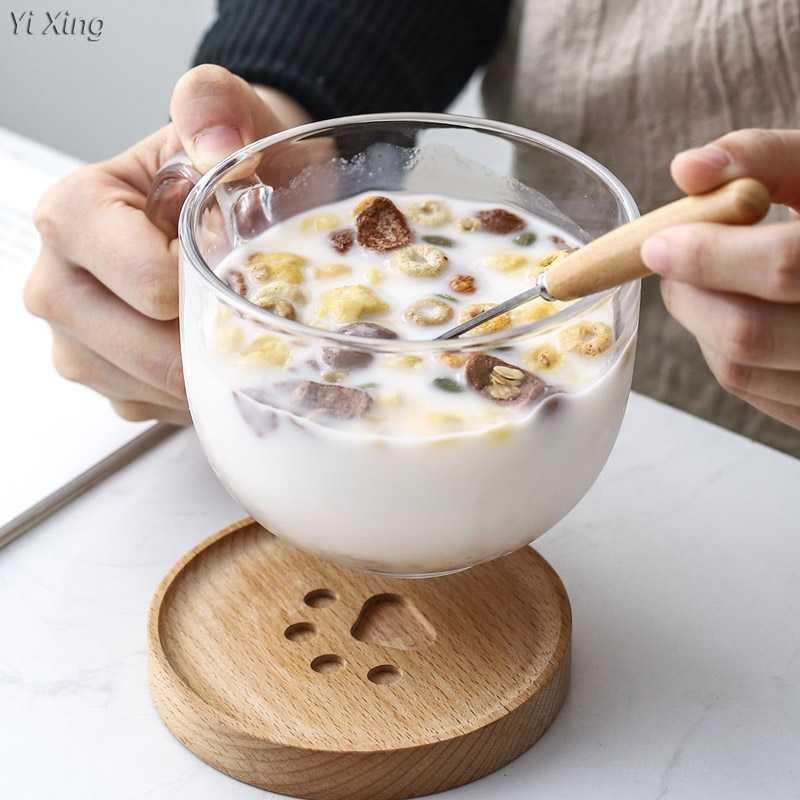 可微波炉加热燕麦杯早餐杯大容量玻璃杯带盖勺燕麦碗酸奶牛奶杯子