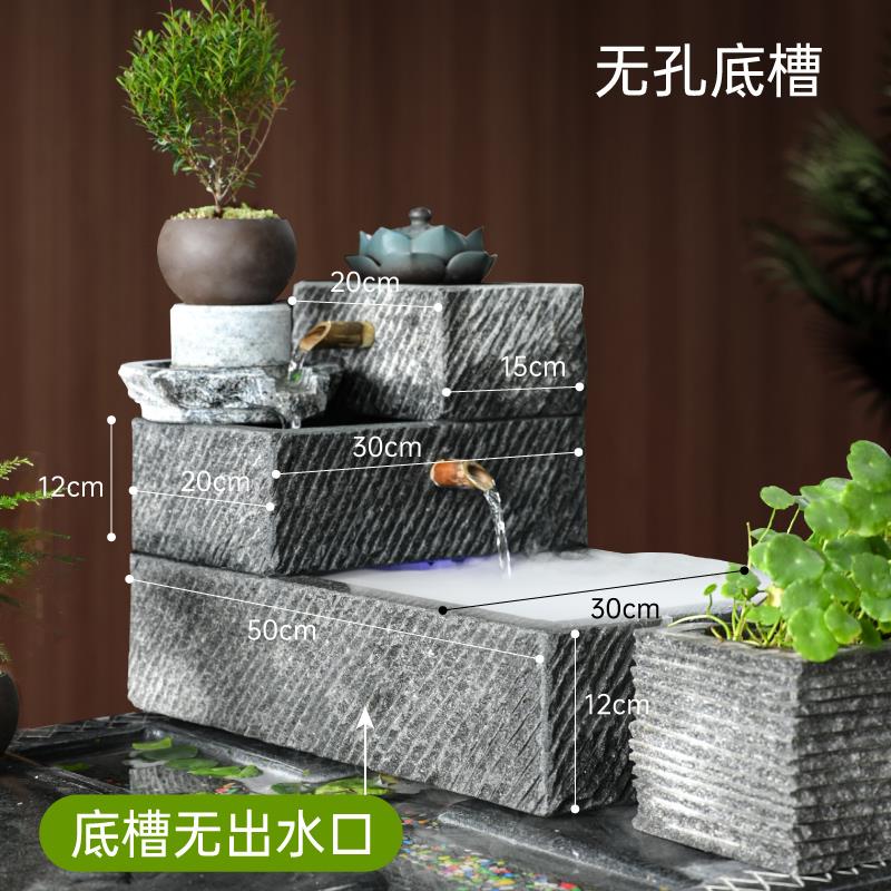 石头花盆摆件庭院布置花园装饰阳台别墅假山流水石头水槽石槽摆件