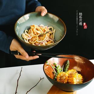 窑变陶瓷拉面碗大汤面碗家用牛肉面碗泡面碗水果沙拉碗斗笠 .日式