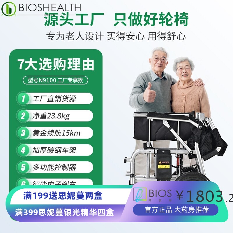 电动轮椅智能全自动轻松一键折叠可手提残疾人轮椅老人代步车