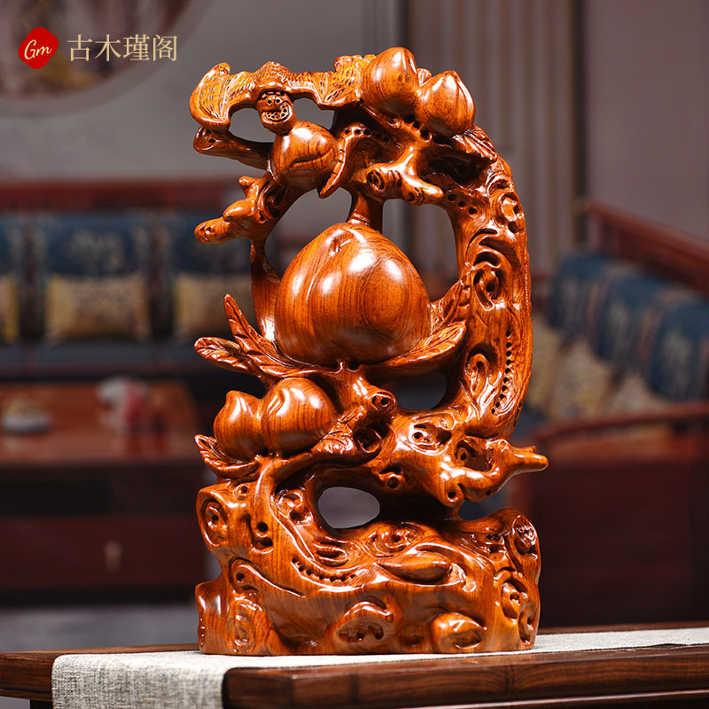 实木送寿星摆件家居客厅摆放图片