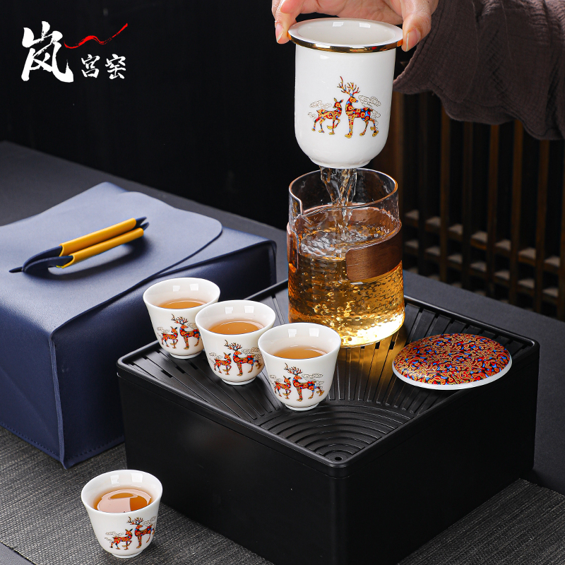 出差旅行户外露营便携小套 一壶四杯 带茶盘