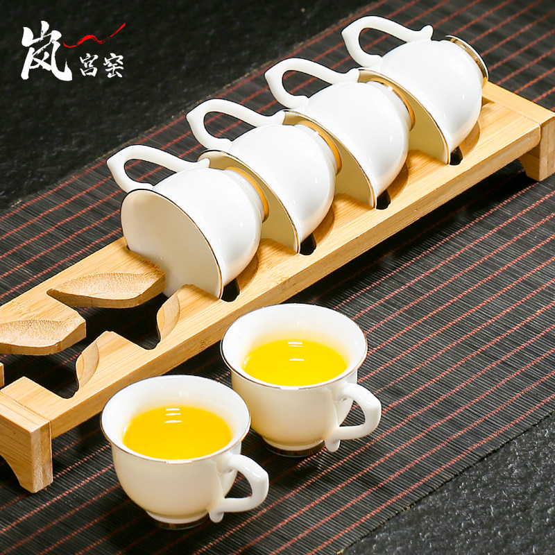不烫手带把功夫小茶杯6祇套装陶瓷茶具喝茶杯子茶碗品茗杯有手柄
