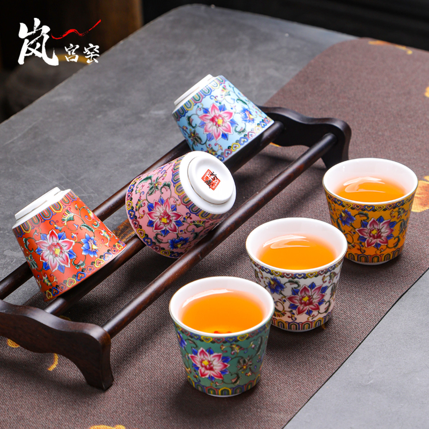 珐琅彩折枝纹品茗杯功夫茶杯陶瓷茶具小杯子茶碗套装6只家用高档,餐饮具,茶杯,淘宝优惠券,粉丝福利购,淘宝优惠卷