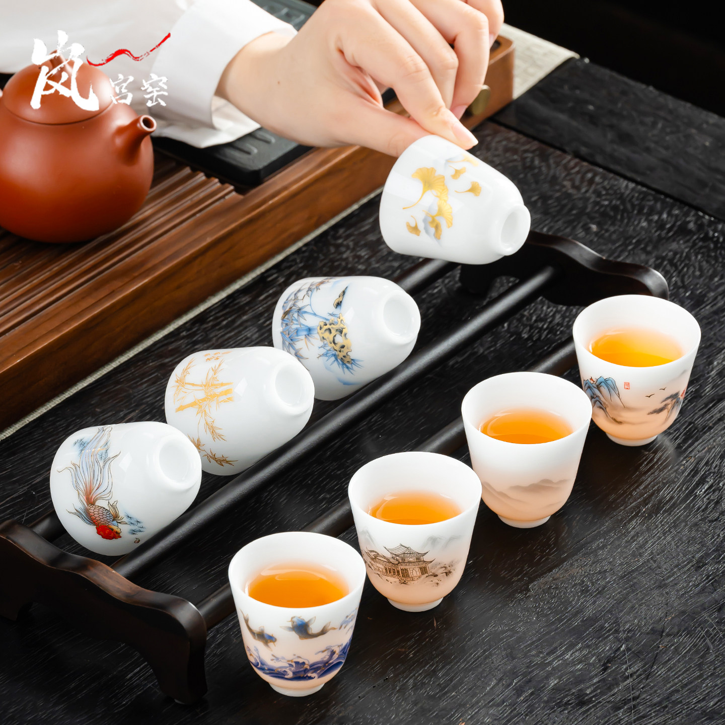 高端冰种玉白瓷功夫茶小茶杯套装8只家用茶具茶碗品茗杯陶瓷德化