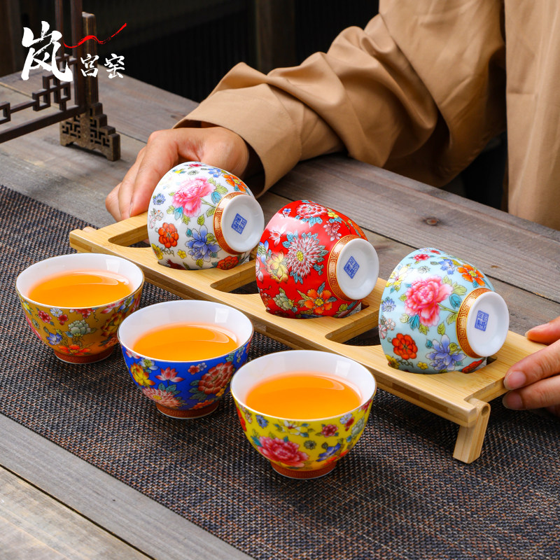 高档精致漂亮主人杯大号功夫茶杯6只装陶瓷茶具茶碗珐琅彩礼盒装,餐饮具,茶杯,淘宝优惠券,粉丝福利购,淘宝优惠卷