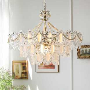 珍珠水晶卧室吊灯轻奢玻璃网红奶油风灯具餐厅客厅灯2024新款 法式