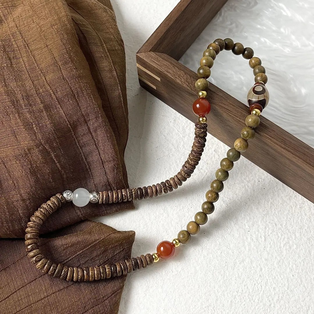 绿檀木手串鸡翅木文玩佛珠天然中式木质多层缠绕小众双圈手链串珠