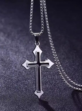 柒次方合金十字架吊坠钛钢链子