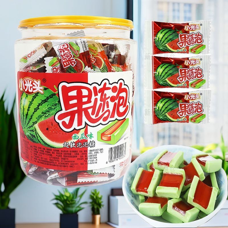 小光头果冻西瓜果味泡泡糖软口香糖8090后夹心口香糖混合口味童年
