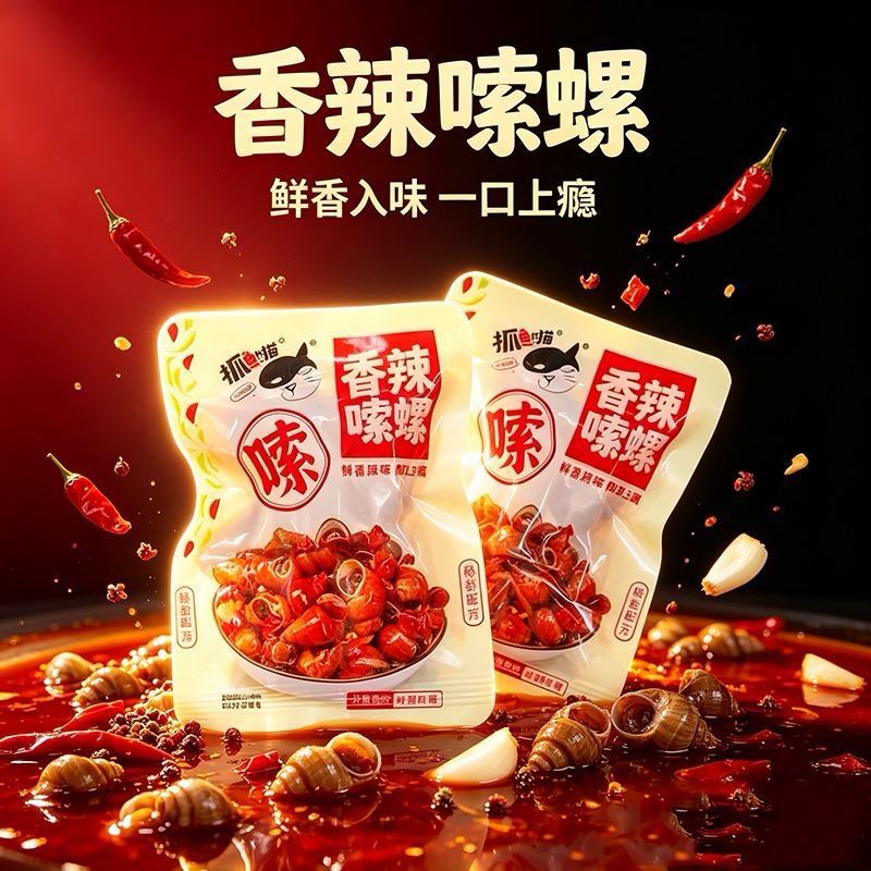 抓鱼的猫嗦螺258g香辣味盒装田螺即食下酒菜休闲儿时怀旧零食