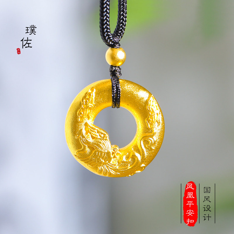 里外一色不掉色越南沙金凤凰平安扣吊坠项链黑绳毛衣链轻奢高级感