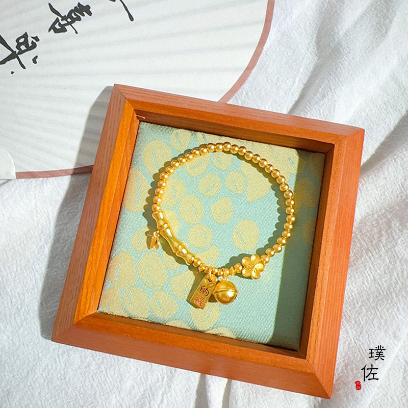 沙金金色桃花手链招财纳福铃铛珍珠轻奢复古手串首饰小众设计女
