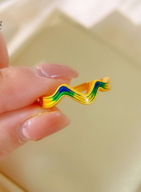 金店同款沙金999国家宝藏千里江山戒指开口青山叠影山丘送女友礼