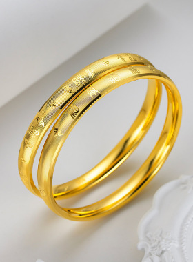 古法金cnc五福临门手镯女款金版越南沙金空心百福手环福字手镯