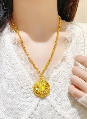 金店同款越南沙金镂空八宝罗盘珠珠吊坠项链福字圆牌光珠挂坠女