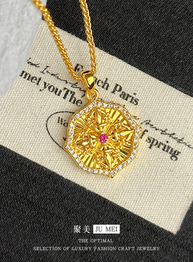 金店同款越南沙金点钻金刚杵镭射吊坠项链点钻设计感锁骨链挂坠女