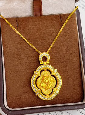 越南沙金点钻马生肖骏程万里吊坠项链拉丝马牌仿真金色挂坠精致女