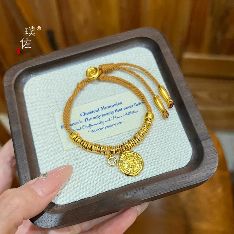 金店同款沙金黄财神盘缠小鱼手链新中式国朝风手绳送女友礼物轻奢