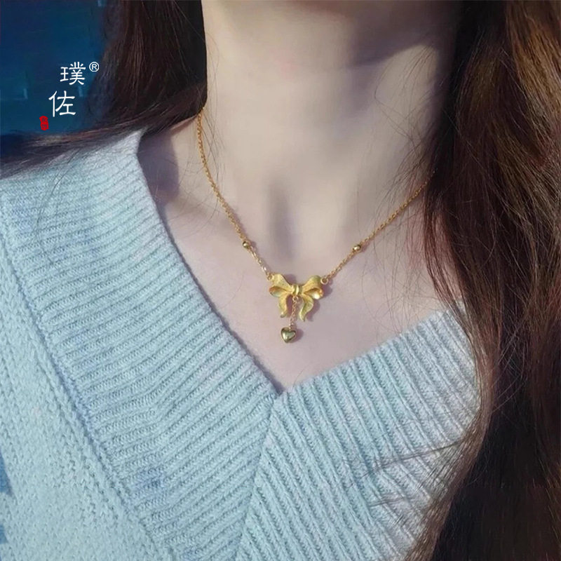 金店同款在逃公主锁骨项链蝴蝶结吊坠爱心套链气质网红送女友礼物