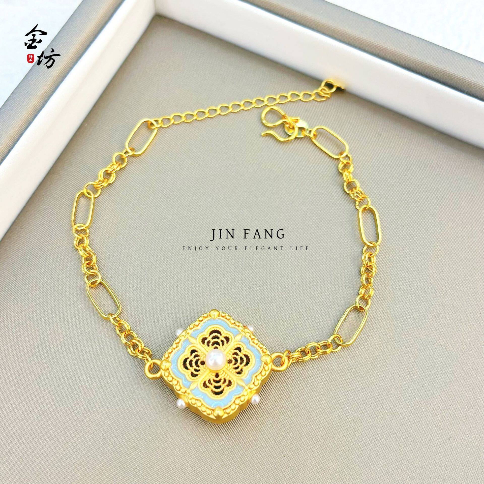 不掉色古法越南沙金999四合如意珍珠手链仿真金色轻奢百搭女手链