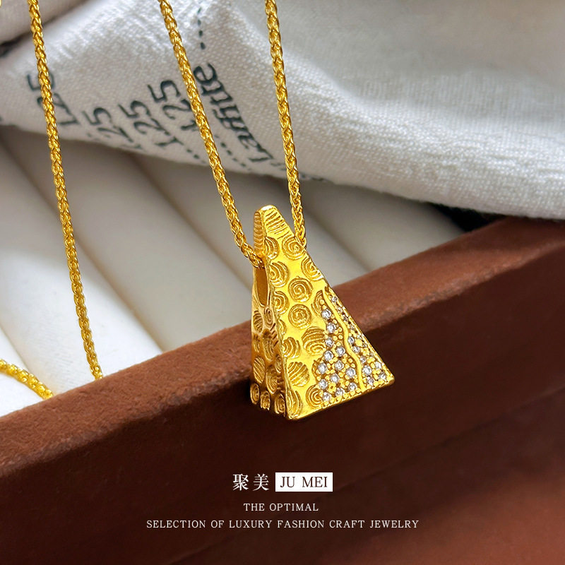新款越南沙金镶钻实心璀璀璨山吊坠女款时尚仿真金色高级感项链