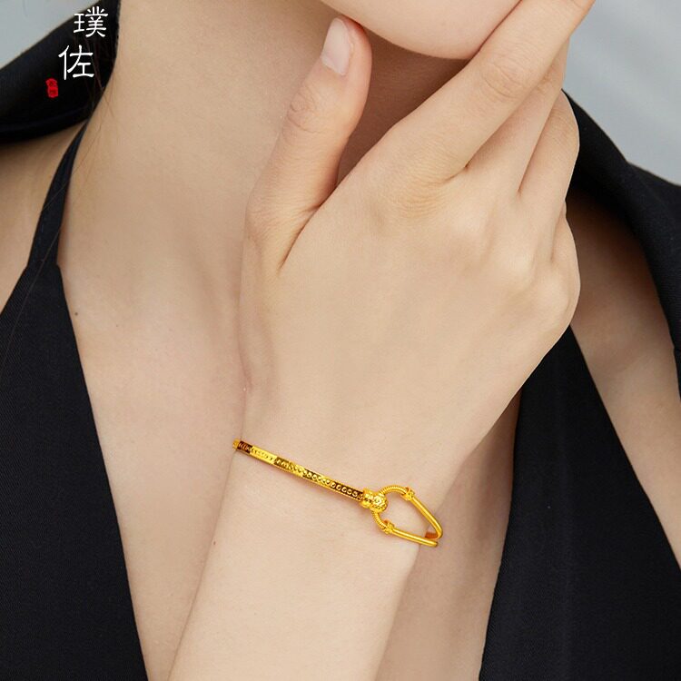 金店同款古法越南沙金时尚简约C形弹簧马蹄扣手镯女送女友礼物潮