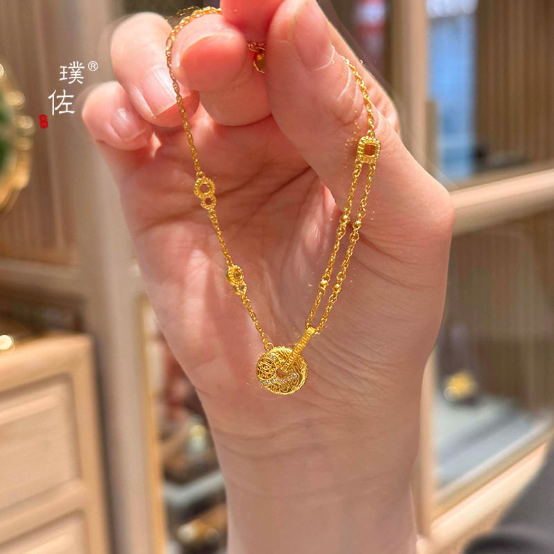 金店同款沙金镶钻福泰安康平安扣手链女新中式高级感AB链手饰轻奢